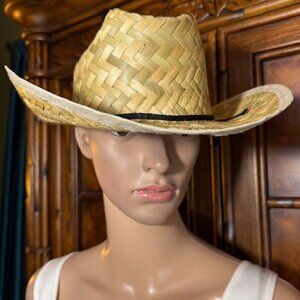 Natural Wide Straw Oatmeal Woven Trim Band Black Tie Western Hat